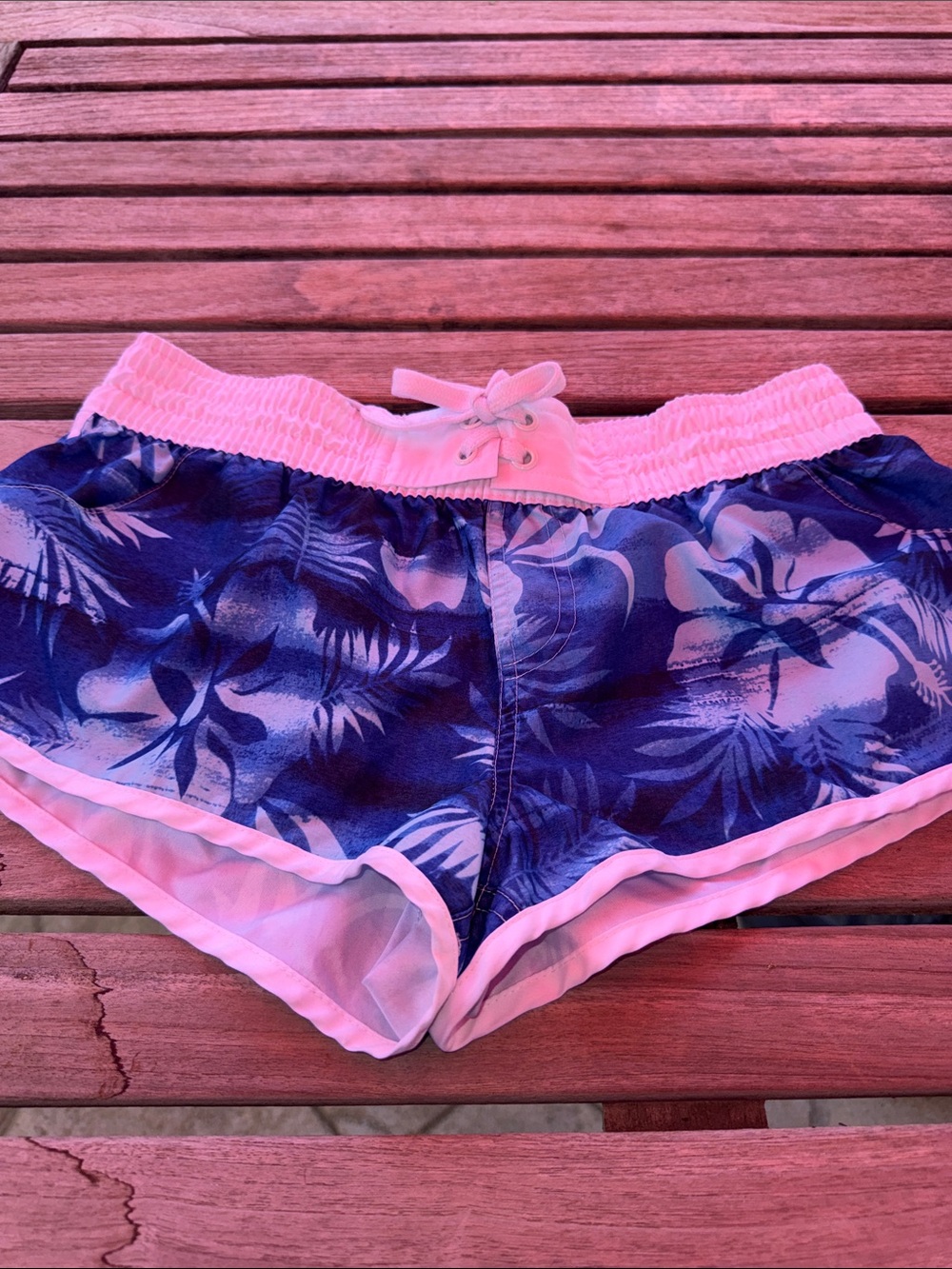 MARINA Blue Floral Elastic Waist Drawstring Shorts